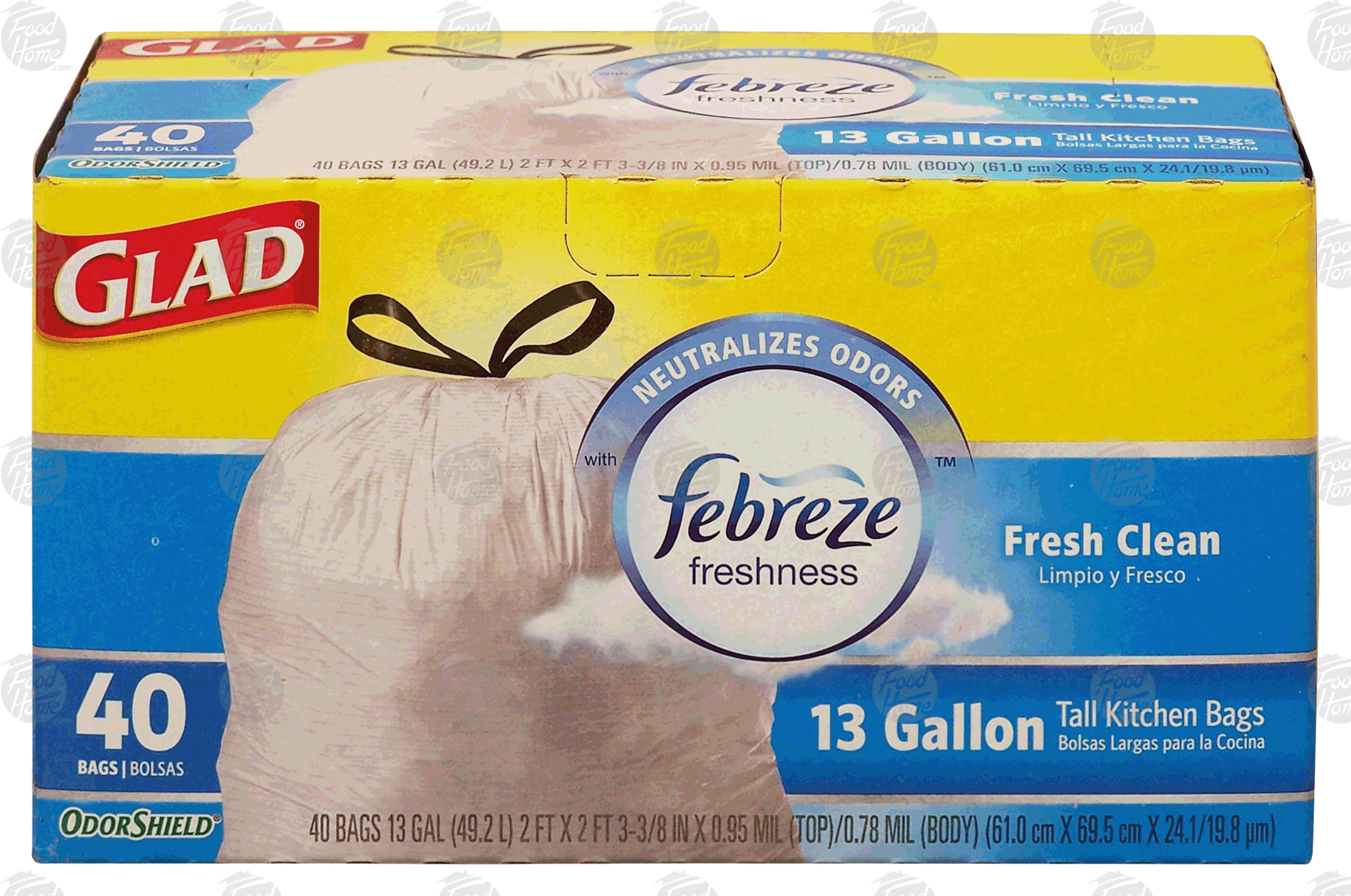 Glad Odor Shield 13 gallon tall kitchen drawstring bags with febreze fresh clean scent Full-Size Picture